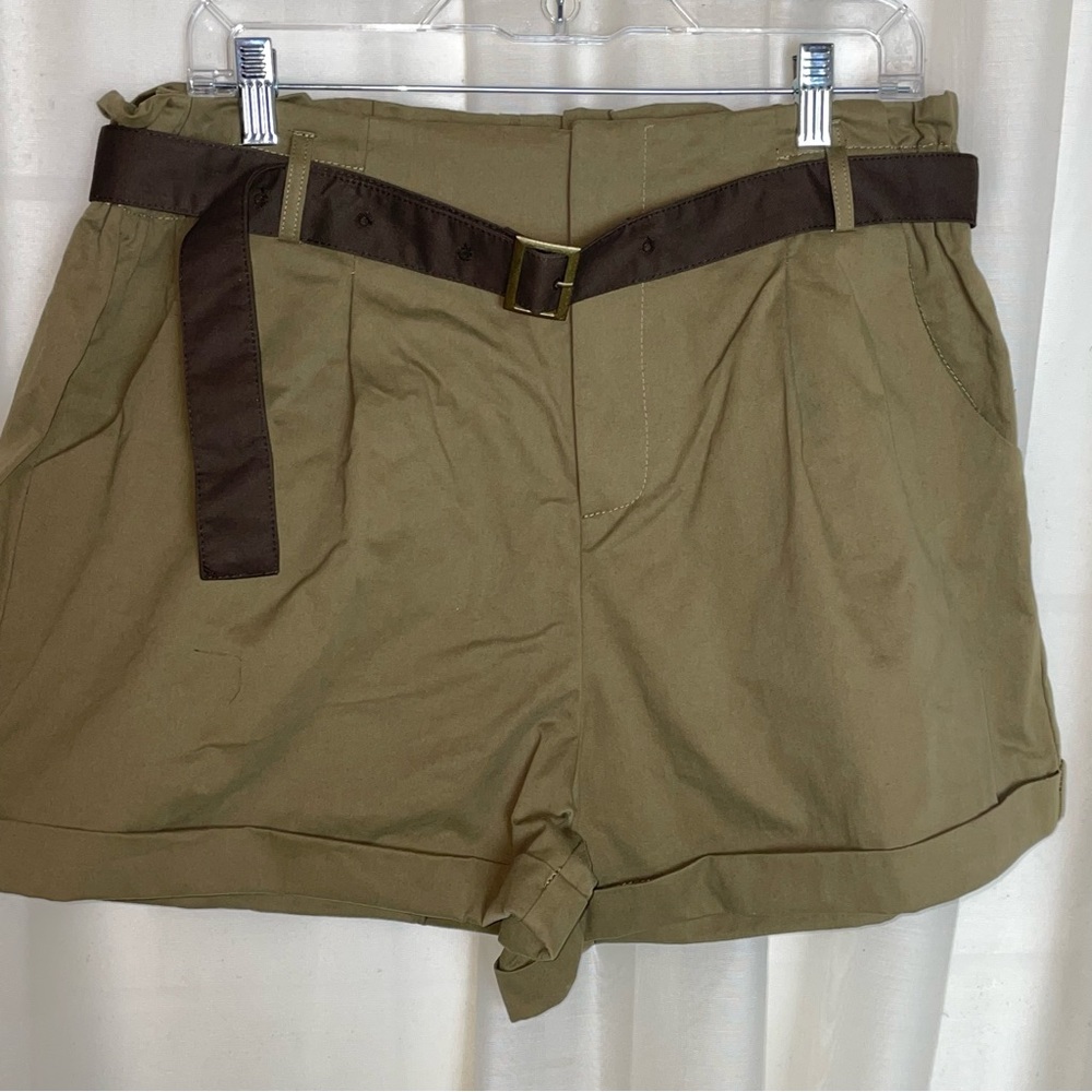 Cider Belted Pleated Cuffed Hi-Rise Shorts